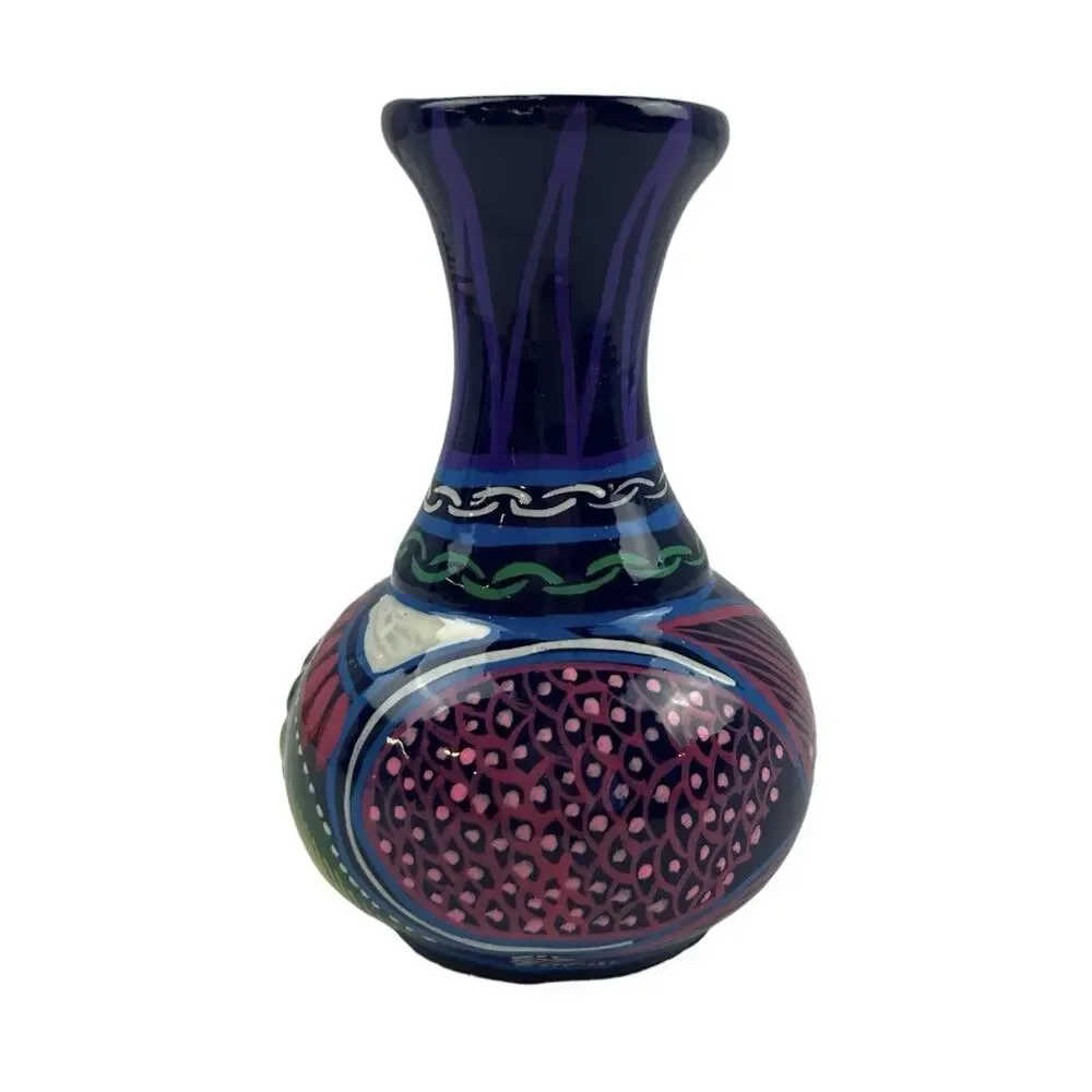 Talavera Pottery Vase Mexican Folk Art Hand Painted Colorful 6”